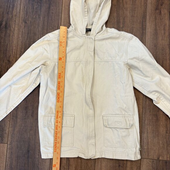 Vintage Canvas Cotton Hooded Jacket Small Cargo Zip hook&loop Neutral Cotton - Picture 5 of 8